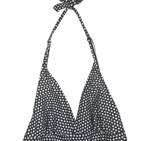 Catalina Tankini Black White Polka Dot Tie Halter V-Neck Classic Timeless M 8-10 - Picture 4 of 8